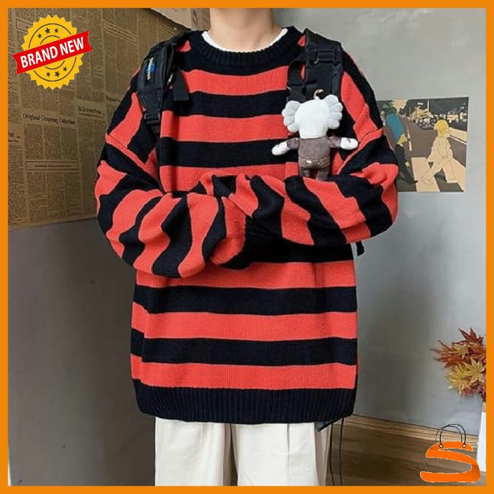 Men's Oversized Knit Pullover Sweater Long Sleeve Crew Neck Casual - Picture 5 of 8
